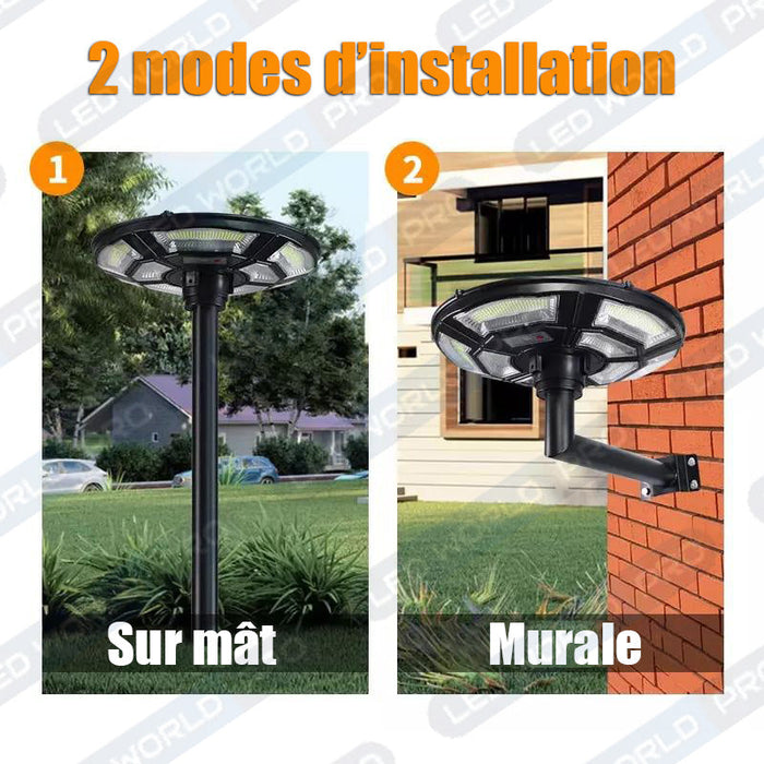 Pack de 2x Lampes solaires pour extérieur - Série OVNI BASIC V2 - Rendu lumineux 150W - 950 Lumens - Angle 360° - IP65 - 55 x 15 cm - Tube d'insertion 60 / 76mm - Avec télécommande - Avec détecteur de mouvement - Avec capteur crépusculaire - 6000k