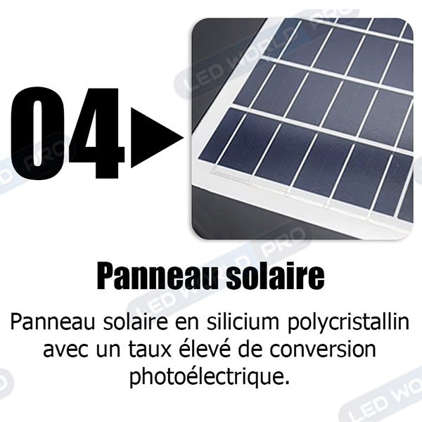 Lampe solaire pour extérieur - Série OVNI CRYSTAL V2 -  300 Watts - 1900 Lumens - Angle 360° - IP65 - Lampe 55 x 55 cm - Panneau polycristallin 42 x 35 cm - Tube d'insertion 60/76 mm - Détecteur de mouvement - Capteur crépusculaire - Télécommande - 6000k