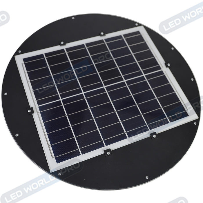 Lampe solaire pour extérieur - Série OVNI CRYSTAL - 250 Watts - 1500 Lumens - Angle 360° - IP65 -  Lampe 55 x 55 x 6 cm - Tube d'insertion 60/76 mm - Panneau polycristallin 36 x 42 cm - Détecteur de mouvement - Capteur crépusculaire - Télécommande - 6000k