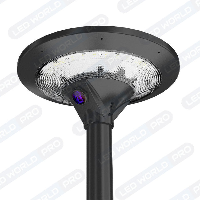 Pack lampadaire solaire complet 3 mètres : Lampe d'extérieur solaire - Série OVNI EVO - 1700 watts - 5100 Lumens - 3000k + Mât STANDARD (V1 EVO ou V4 EVO - Avec trappe)