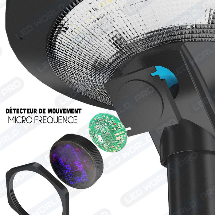 Pack lampadaire solaire complet 3 mètres : Lampe d'extérieur solaire - Série OVNI EVO - 1700 watts - 5100 Lumens - 3000k + Mât STANDARD (V1 EVO ou V4 EVO - Avec trappe)