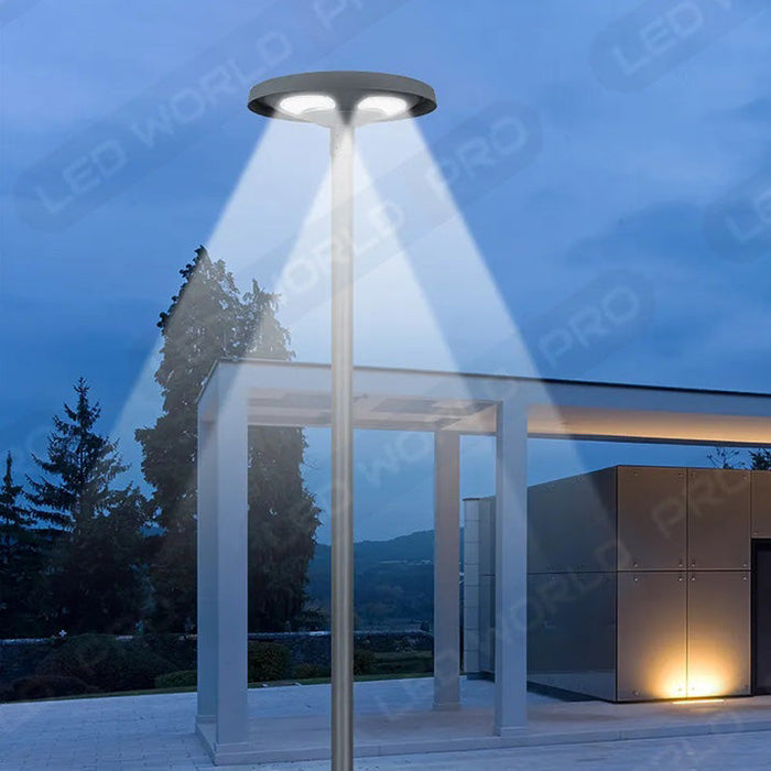 Pack lampadaire solaire complet 6 mètres : Lampe solaire pour extérieur - Série OVNI FUTUR V2 - 1500 Watts - 3200 Lumens - 6000k + Mât STANDARD 6 mètres