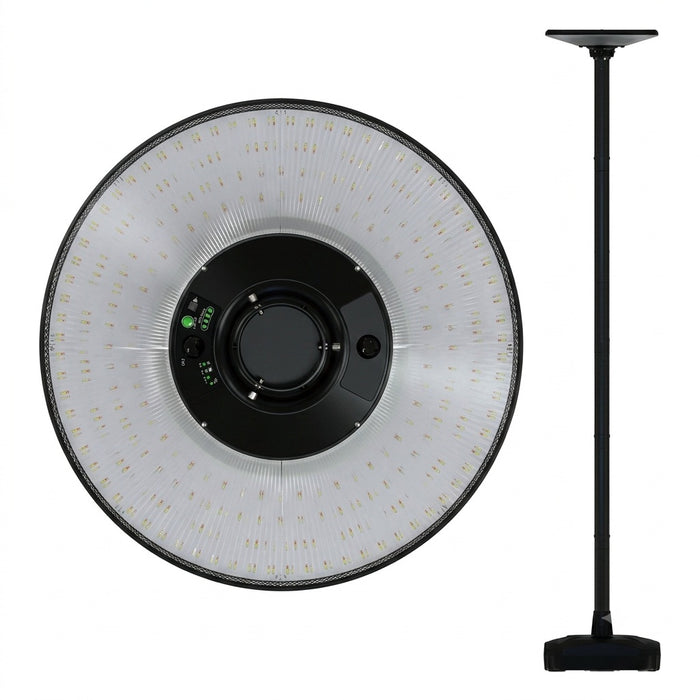 Lampe de jardin et parking solaire - Série OVNI MOBILE - CCT (Couleur Changeante en Température) - 500 Watts - 1800 Lumens - IP65 - Angle 120° - Lampe 45 x 11 cm -  Capteur de mouvement - Capteur crépusculaire - Avec Télécommande - Mât 2,5 mètres inclus