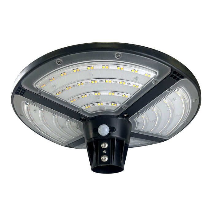 Lampe solaire pour extérieur - Série OVNI FUTUR V3 - CCT (Couleur Changeante en Température) - 1800 Watts - 4800 Lumens - IP65 - Angle 140° - 40 x 14 cm - Panneau MONOCRISTALLIN - Tube d'insertion 50-60mm - Avec Détecteur de mouvement - Télécommande