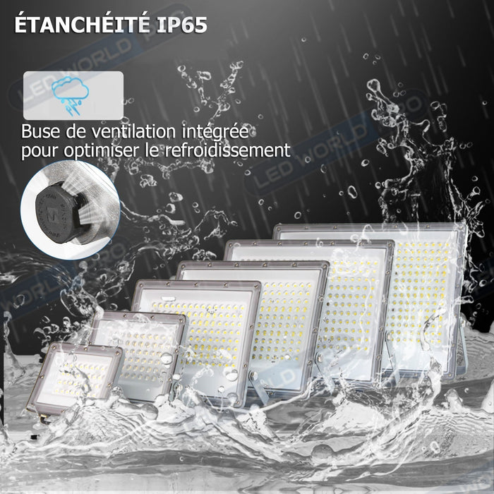 DERNIER DU STOCK : Projecteur LED filaire - Série PERLE V2 - 300 Watts - 36 000 Lumens - 120 Lumens/Watt - Angle 90° - IP65 - 6000K - 446 x 280 x 25 mm