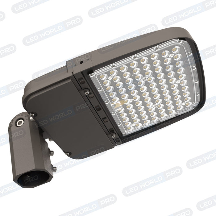 Pack de 10x Lampes de rue filaires - Série ULTIME P2 - CCT - Puissance ajustable 100 / 150 / 200 Watts - 180 Lumens/Watt - 53 x 30 x 6,5 cm - IP66 - Angle 150 x 90° - Tube d'insertion 60mm - Couleur Bronze foncé - Dimmable – Angle rotatif - Garantie 5 ans