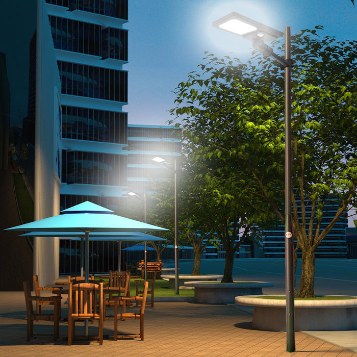Pack lampadaire solaire complet 3/4/5/6 mètres au choix : Lampe solaire Série HYBRIDE V1 + Mât EVO - Entraxe des trous 200mm - Noir