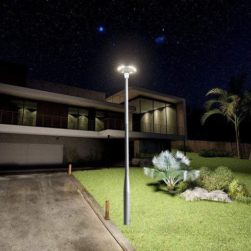 Pack lampadaire solaire complet 3/4/5/6 mètres : Lampe solaire Série OVNI FUTUR V1 - 1200 Watts 3000k / 6000k / RGB - 2800 lumens  + Mât STANDARD V1 EVO Noir ou Mât STANDARD V4 EVO Noir/Gris