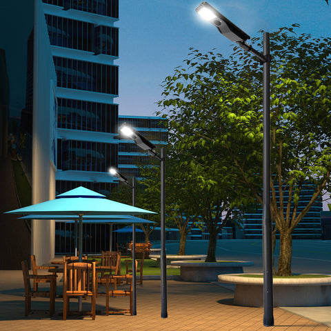 Pack lampadaire solaire complet 3/4/5/6 mètres au choix : Lampe solaire Série POWER EVO V2 + Mât EVO - Entraxe des trous 200mm - Noir