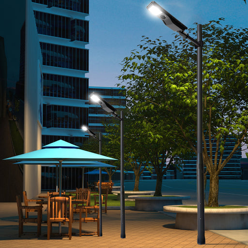 Pack lampadaire solaire complet 3/4/5/6 mètres au choix : Lampe de rue solaire - Série POWER EVO V2 au choix + Mât STANDARD V1 EVO ou Mât STANDARD V4 EVO avec trappe - Noir