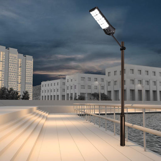 Pack lampadaire solaire complet 3/4/5/6 mètres au choix : Lampadaire solaire - Série POWER ULTRA V2 CCT au choix + Mât STANDARD V1 EVO ou Mât STANDARD V4 EVO avec trappe - Noir