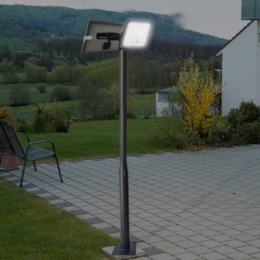 Pack lampadaire solaire complet 3/4/5/6 mètres au choix : Projecteur LED solaire - Série SECURITY V1 + Mât STANDARD V1 EVO ou Mât STANDARD V4 EVO  avec trappe - Noir