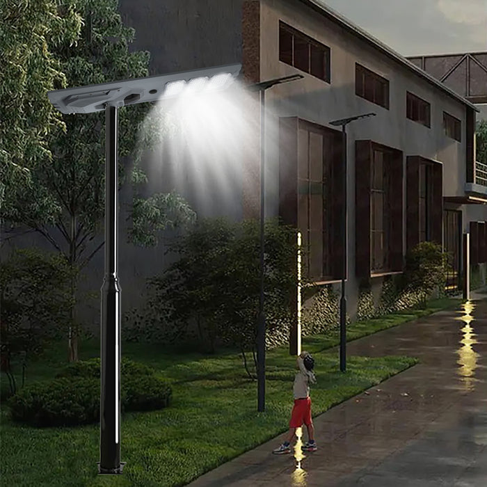 Pack lampadaire solaire complet 3/4/5/6 mètres au choix : Lampe solaire Série STARSHIP ULTRA + Mât EVO - Entraxe des trous 200mm - Noir/Gris au choix