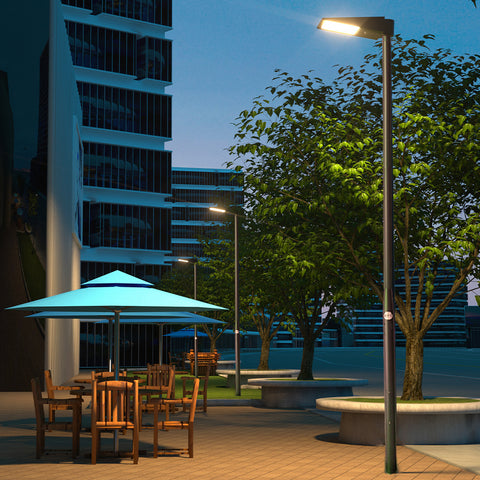 Pack lampadaire solaire complet 3/4/5/6 mètres au choix : Lampe solaire STREET EVO V2 + Mât EVO - Entraxe des trous 200mm - Noir