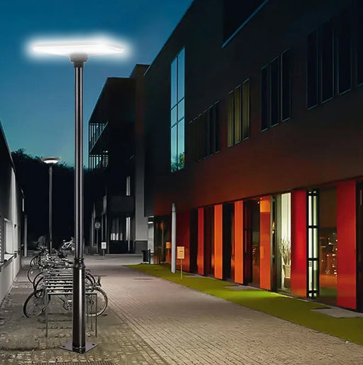 Pack lampadaire solaire complet 3/4/5/6 mètres au choix : Lampe solaire - Série OVNI SUNFLOWER V2 - 250 Watts - CCT(3000k / 4000k / 6000k) + Mât STANDARD V1 EVO ou Mât STANDARD V4 EVO avec trappe - Noir