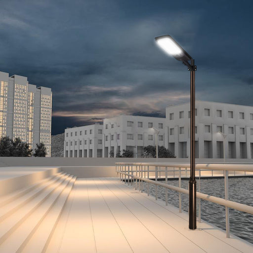 Pack lampadaire solaire complet 3/4/5/6 mètres au choix : Lampe solaire Série VIEW V2 EVO + Mât STANDARD V1 EVO ou Mât STANDARD V4 EVO avec trappe - Noir