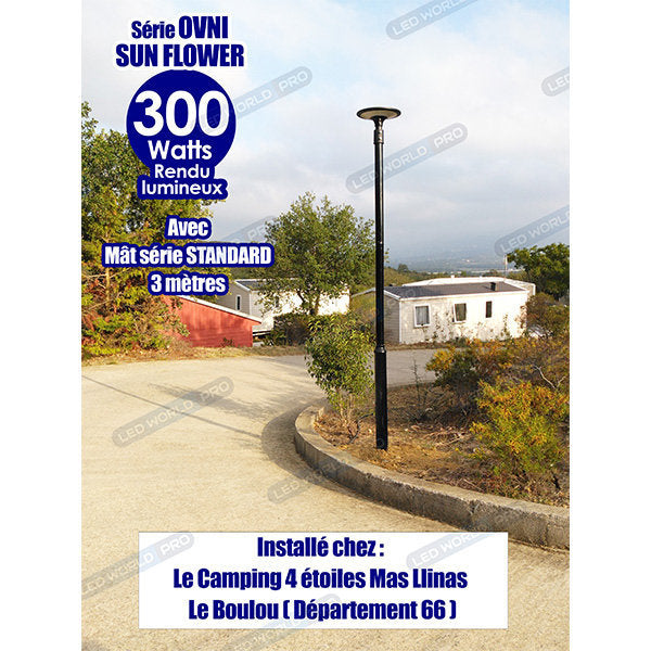 Pack de 4x Lampes solaires - Série OVNI SUN FLOWER 300 - Rendu lumineux 300 Watts - 2300 lumens -  Angle 360° - IP65 - 40 x 12 cm - 4000k - Capteur crépusculaire - Mode automatique - Diamètre tube d'insertion 60 mm - Gestion de l’éclairage intelligent