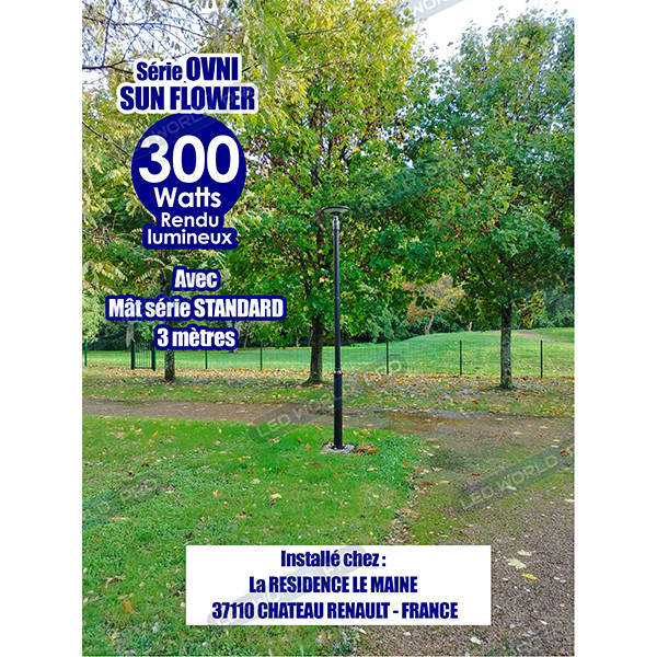 Pack de 4x Lampes solaires - Série OVNI SUN FLOWER 300 - Rendu lumineux 300 Watts - 2300 lumens -  Angle 360° - IP65 - 40 x 12 cm - 4000k - Capteur crépusculaire - Mode automatique - Diamètre tube d'insertion 60 mm - Gestion de l’éclairage intelligent