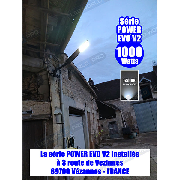 Pack lampadaire solaire complet 6 mètres : Lampe de rue solaire - Série POWER EVO V2 - 400 Watts - 1800 Lumens -  6500K + Mât STANDARD (V1 EVO ou V4 EVO - Avec trappe) + Support déporté 60mm ou Adaptateur tête de mât 60/80 mm