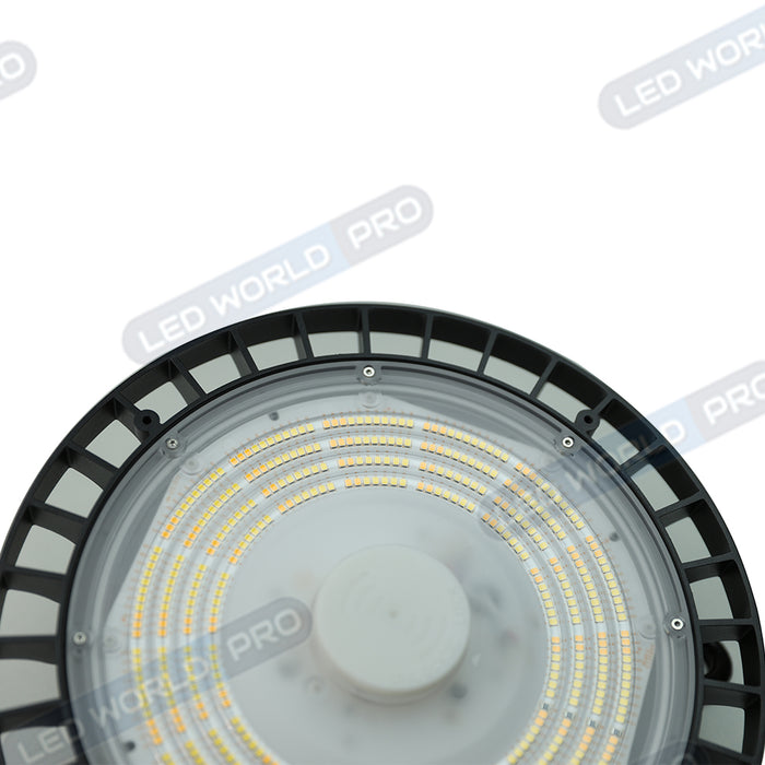 Pack de 10x Lampes industrielles UFO - CCT (Couleur Changeante en Température) - Série SAPHIR V2 - 150 Watts - 24 000 Lumens - 160 Lumens/Watt - Angle 120° - IP65 - IK08 - 30 x 8 cm - Dimmable - Transformateur OSRAM - Flicker Free - Garantie 5 ans