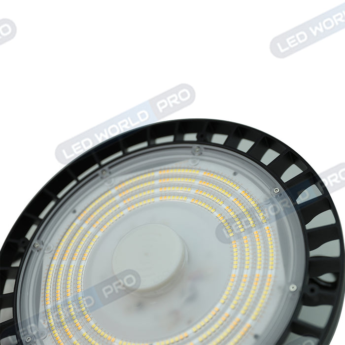 Pack de 10x Lampes industrielles UFO - CCT (Couleur Changeante en Température) - Série SAPHIR V2 - Puissance Ajustable 85 / 100 / 150 / 200 Watts - 160 Lumens/Watt - Angle 120° - IP65 - IK08 - 30 x 8 cm - Dimmable - Transformateur OSRAM - Garantie 5 ans