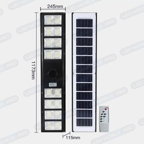 Pack de 2x Lampadaires solaires pour extérieur - Série OVNI SATELLITE - 500 Watts - Angle 240° - IP65 - 117 x 24 x 12 cm - Diamètre tube d’insertion 76/60mm - 3 Modes - Télécommande - Détecteur de mouvement - Capteur crépusculaire - 6000k
