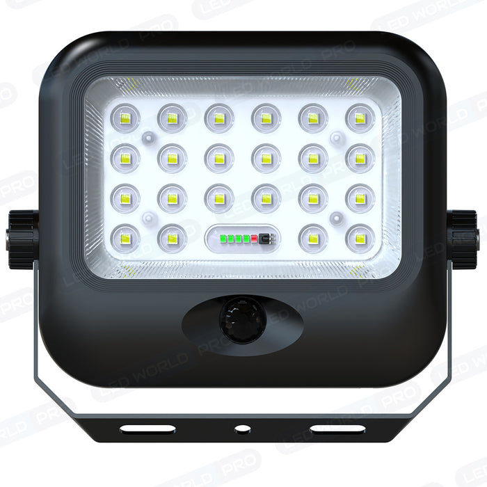 Projecteur LED solaire - Série SECURITY V4 - CCT (3000k/4000k/6000k) - Rendu lumineux 200 Watts - 1600 Lumens - Angle 90° - IP65 - Lampe 23 x 18 x 5 cm - Panneau MONOCRISTALLIN FULL BLACK 27 x 18 x 2 cm - Avec détecteur de mouvement - Avec télécommande