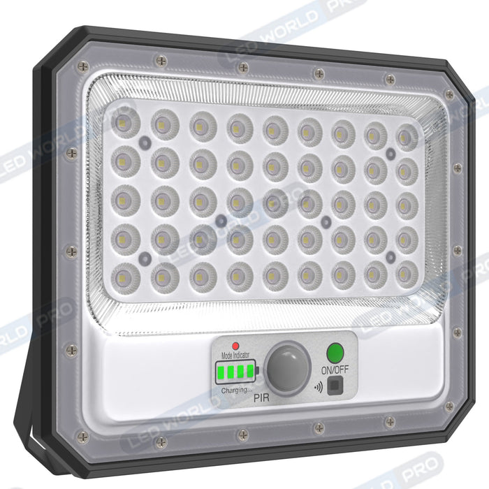 Projecteur LED solaire - Série SECURITY V2 - 250 Watts - 1500 Lumens - Angle 90° - IP65 - Lampe 26 x 21 x 4 cm - Panneau solaire MONOCRISTALLIN 30 x 21 x 2 cm - Avec détecteur de mouvement - Avec télécommande - Support ajustable - 6000k