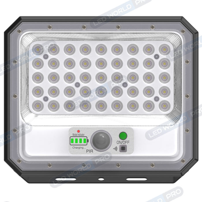 Pack de 2x Projecteurs LED solaires - Série SECURITY V2 - 250 Watts - 1500 Lumens - Angle 90° - IP65 - Lampe 26 x 21 x 4 cm - Panneau solaire MONOCRISTALLIN 30 x 21 x 2 cm - Avec détecteur de mouvement - Avec télécommande - Support ajustable - 6000k