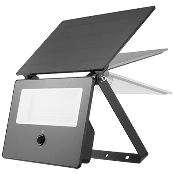 Projecteur LED solaire détecteur - Série SOFT V3 - 5000 Lumens - CCT (Couleur Changeante en Température) - IP65 - 33 x 23 x 6 cm  - Panneau solaire 32 x 18 cm - Avec détecteur de mouvement - Capteur crépusculaire - Télécommande - 3 Modes