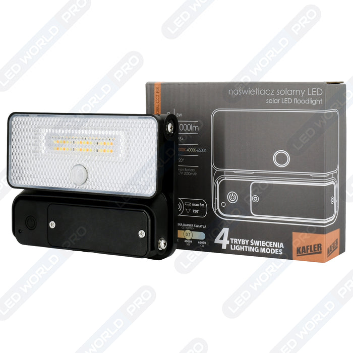 Projecteur LED solaire détecteur - Série SOFT V2 - 1000 Lumens - CCT (Couleur Changeante en Température) - Angle 120° - IP54 - 14 x 11 x 3 cm  - Panneau solaire MONOCRISTALLIN - Avec détecteur de mouvement - Capteur crépusculaire - 4 Modes