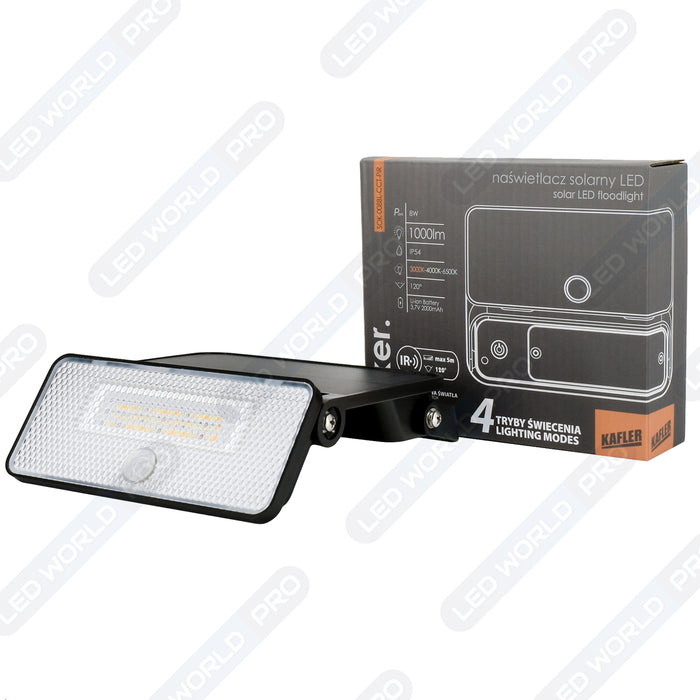 Projecteur LED solaire détecteur - Série SOFT V2 - 1000 Lumens - CCT (Couleur Changeante en Température) - Angle 120° - IP54 - 14 x 11 x 3 cm  - Panneau solaire MONOCRISTALLIN - Avec détecteur de mouvement - Capteur crépusculaire - 4 Modes