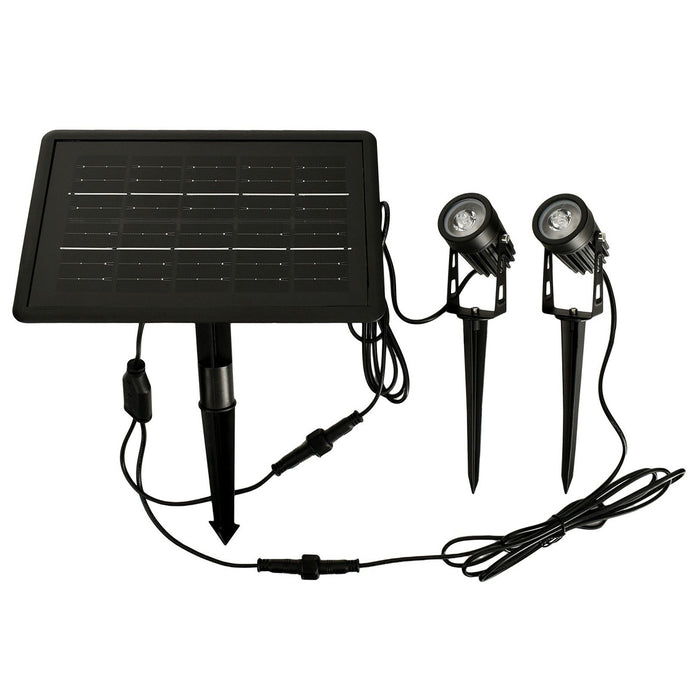 Pack de 4x Balises / Bornes LED Solaires à piquet - Série SPIKE - 2 x 50 Watts - 2x 130 Lumens - Angle 30° - IP65 - 3000K - 4 Modes - Cable 2x 2 mètres - Avec capteur crépusculaire - Panneau MONOCRISTALLIN
