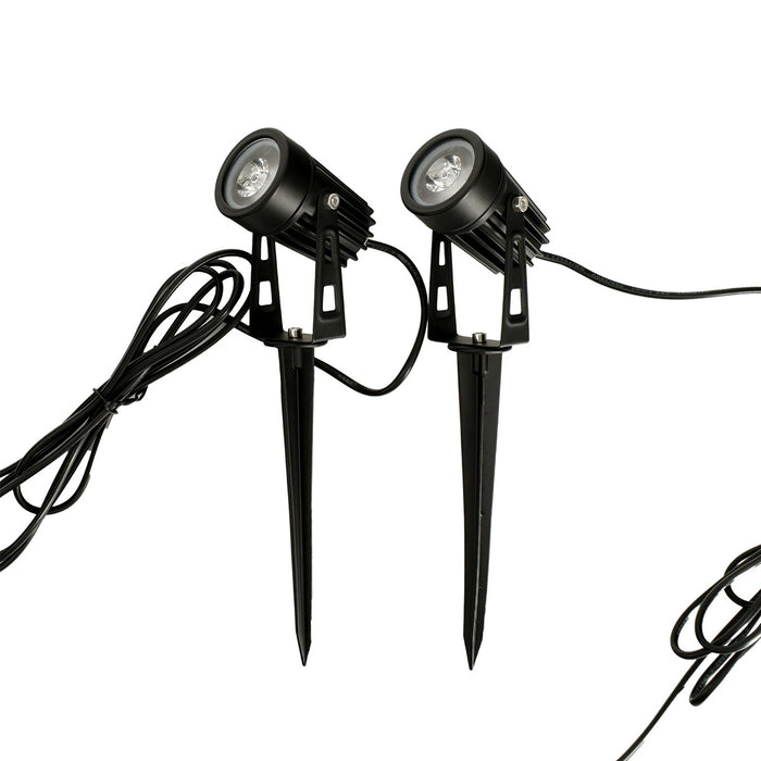 Pack de 4x Balises / Bornes LED Solaires à piquet - Série SPIKE - 2 x 50 Watts - 2x 130 Lumens - Angle 30° - IP65 - 3000K - 4 Modes - Cable 2x 2 mètres - Avec capteur crépusculaire - Panneau MONOCRISTALLIN