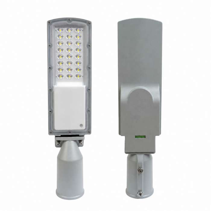 Lampe de rue filaire - Série STAR200 - 30 Watts - 6000 Lumens - 200 Lumens/Watt - Angle 140° x 70° - IP66 - 5000K - 44 x 11 x 6 cm - Tube d'insertion 60mm - Lentilles en PMMA - Support ajustable - Structure en ALUMINIUM - Garantie 5 ans