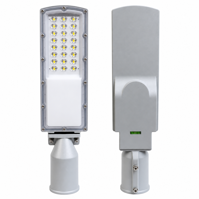 Lampe de rue filaire - Série STAR200 - 50 Watts - 10 000 Lumens - 200 Lumens/Watt - Angle 140° x 70° - IP66 - 5000K - 44 x 11 x 6 cm - Tube d'insertion 60mm - Lentilles en PMMA - Support ajustable - Structure en ALUMINIUM - Garantie 5 ans