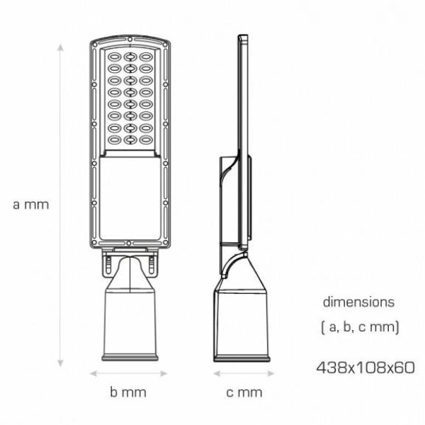 Lampe de rue filaire - Série STAR200 - 30W - 6 000 Lumens - 200 Lumens/Watt - Angle 140° x 70° - IP66 - 44 x 11 x 6cm - Tube d'insertion 60mm - 5000K- Garantie 5 ans&nbsp;