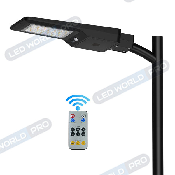 Pack de 4x Lampes de rue et parking Solaires - Série STREET EVO V2 – Rendu lumineux 600 Watts - 6000 Lumens - CCT 3000k/4000k/6000k Ajustable - IP65 - 140x70° - 71 x 29 x 7 cm - Tube d'insertion 50-60mm - Télécommande - Détecteur de mouvement