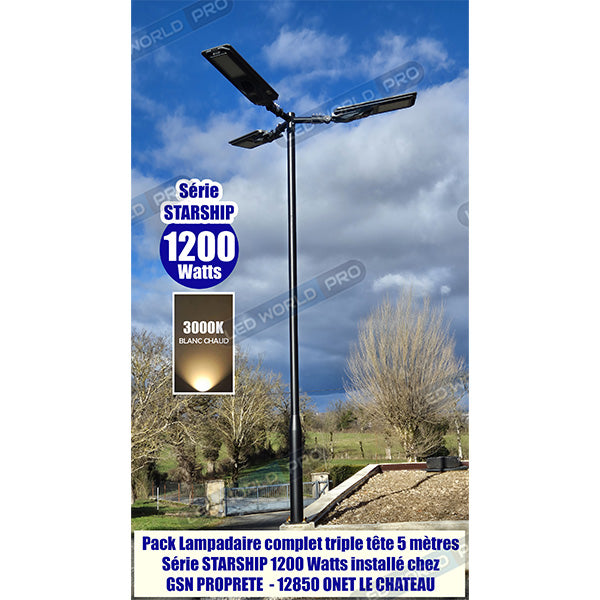 Pack de 2x Lampes de rue solaire - Série STARSHIP - Rendu lumineux 1200 Watts - 3600 Lumens - Couleur 6000K - Angle 150x70° - IP65 - Dimensions 82 x 30 x 8 cm - Tube d'insertion 45mm - Avec détecteur de mouvement - Télécommande - 3 modes de fonctionnement