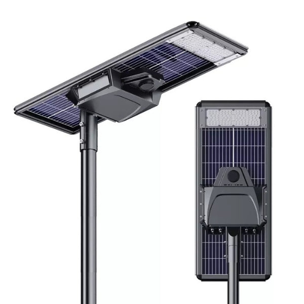 Lampe de rue solaire - Série STARSHIP ELITE - 4800 Lumens - Angle 150x70° - IP65 - 102 x 45 x 9 cm - 3000k/4000k/6000k au choix - Structure ALUMINIUM - Tube d'insertion 76mm - Régulateur MPPT - Détecteur de mouvement - Télécommande - Garantie 3 ans