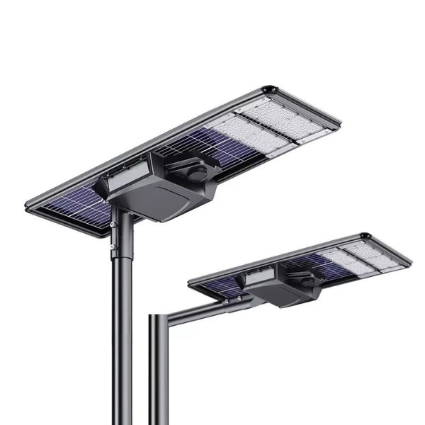 Lampe de rue solaire - Série STARSHIP ELITE - 9600 Lumens - Angle 150x70° - IP65 - 123 x 45 x 9 cm - 3000k/4000k/6000k au choix - Structure ALUMINIUM - Tube d'insertion 76mm - Régulateur MPPT - Détecteur de mouvement - Télécommande - Garantie 3 ans