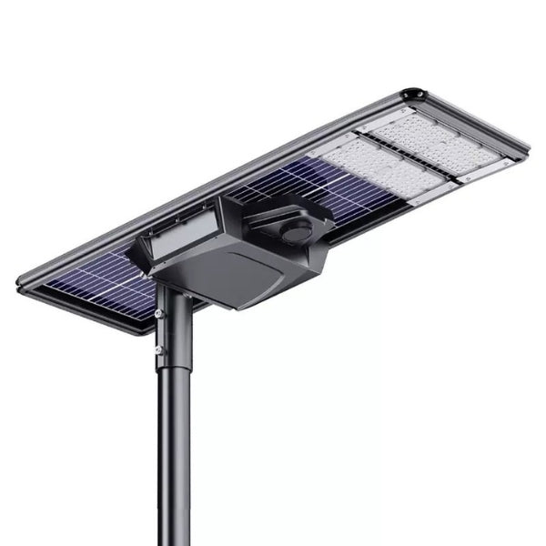 Lampe de rue solaire - Série STARSHIP ELITE - 9600 Lumens - Angle 150x70° - IP65 - 123 x 45 x 9 cm - 3000k/4000k/6000k au choix - Structure ALUMINIUM - Tube d'insertion 76mm - Régulateur MPPT - Détecteur de mouvement - Télécommande - Garantie 3 ans