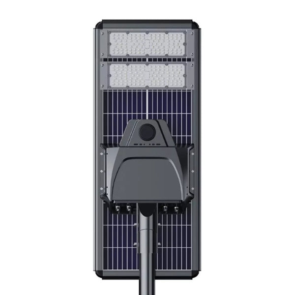 Lampe de rue solaire - Série STARSHIP ELITE - 9600 Lumens - Angle 150x70° - IP65 - 123 x 45 x 9 cm - 3000k/4000k/6000k au choix - Structure ALUMINIUM - Tube d'insertion 76mm - Régulateur MPPT - Détecteur de mouvement - Télécommande - Garantie 3 ans