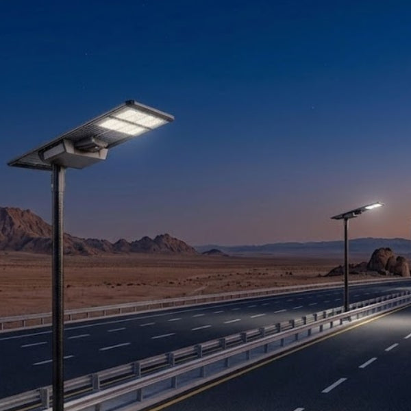 Lampe de rue solaire - Série STARSHIP ELITE - 9600 Lumens - Angle 150x70° - IP65 - 123 x 45 x 9 cm - 3000k/4000k/6000k au choix - Structure ALUMINIUM - Tube d'insertion 76mm - Régulateur MPPT - Détecteur de mouvement - Télécommande - Garantie 3 ans