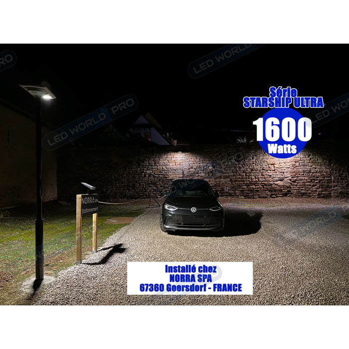 Pack lampadaire complet 5 mètres : Lampe solaire Série STARSHIP ULTRA 6500 - 1800 Watts - 6500 Lumens - 6000K + Mât STANDARD 5 mètres au choix (Série STANDARD V1 EVO ou Série STANDARD V4 EVO - Avec trappe)