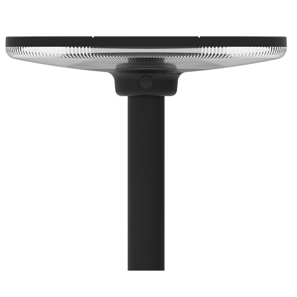 Pack lampadaire solaire complet 4 mètres : Lampe solaire - Série OVNI SUNFLOWER V2 - 250 Watts - CCT(3000k / 4000k / 6000k) + Mât STANDARD V4 ECO 4 mètres NOIR avec trappe - Entraxe latéral des trous 160mm