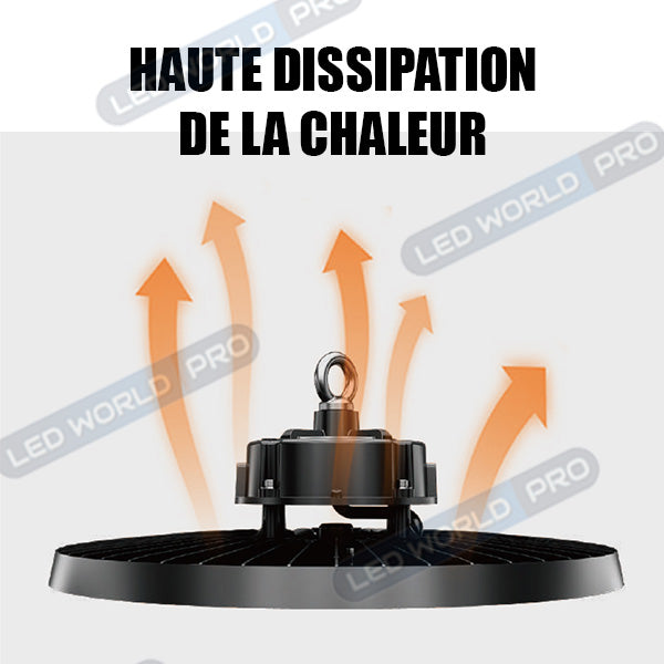 Pack de 4x Lampes industrielles UFO - Série SWITCH - Puissance ajustable 200 Watts (100/150/200watts) - 36 000 Lumens - 180 Lumens/Watt - Angle 90° - IP65 - IK08 - 4000k/5000k - 36 x 36 x 15 cm - Transformateur SOSEN - Dimmable 1-10V - Garantie 5 ans
