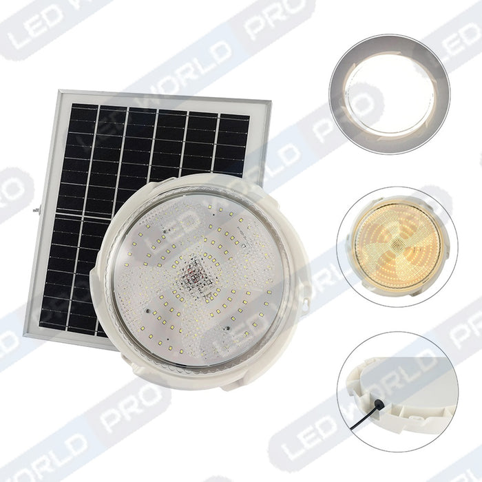 Plafonnier LED Solaire CCT (Couleur Changeante en Température ) - Rendu lumineux 300 Watts - 1600 Lumens - Série HOME 300 – Lampe diamètre 36 cm - Panneau solaire 58 x 35 x 2cm - IP65 - Avec télécommande multifonctions