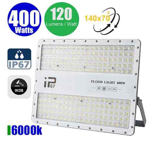 Projecteur LED filaire - Série ELITE - 400 Watts - 48 000 Lumens - 120 Lumens / Watt -  Angle 140x70° - IP67 - Protection à l'impact IK08 - 42 x 32 x 4 cm - Couleur 6000k