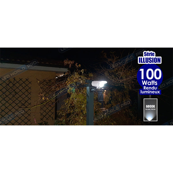 Pack de 10x Projecteurs LED solaires de sécurité - Série ILLUSION – Rendu lumineux 100 Watts - IP65 - 195 x 104 x 90 mm - 3 modes - Télécommande - Avec détecteur de mouvement – Fonction détection 0-100% - Avec capteur crépusculaire - 6000k